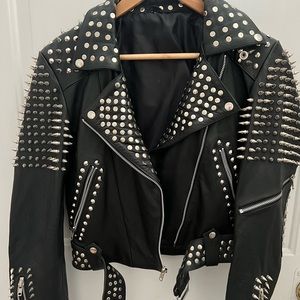 Handmade Punk Style Spike Woman’s Studded Cowhide Leather Jacket - medium